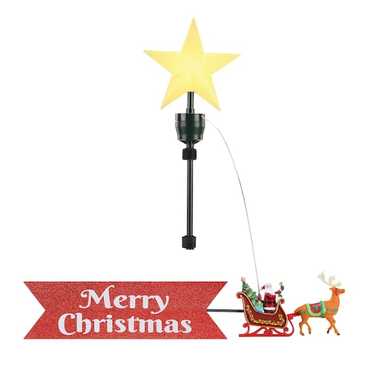 Animated Santa&#x27;s Sleigh with Banner Tree Topper